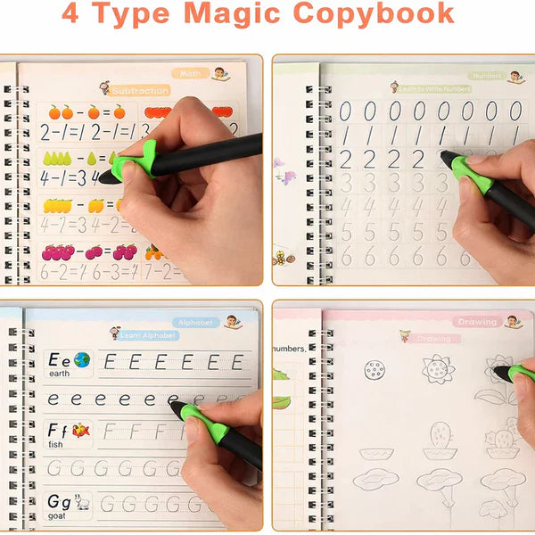 Magic Practice Copybook (4 BOOKS,1 PEN,1 GRIP,10 REFILL)