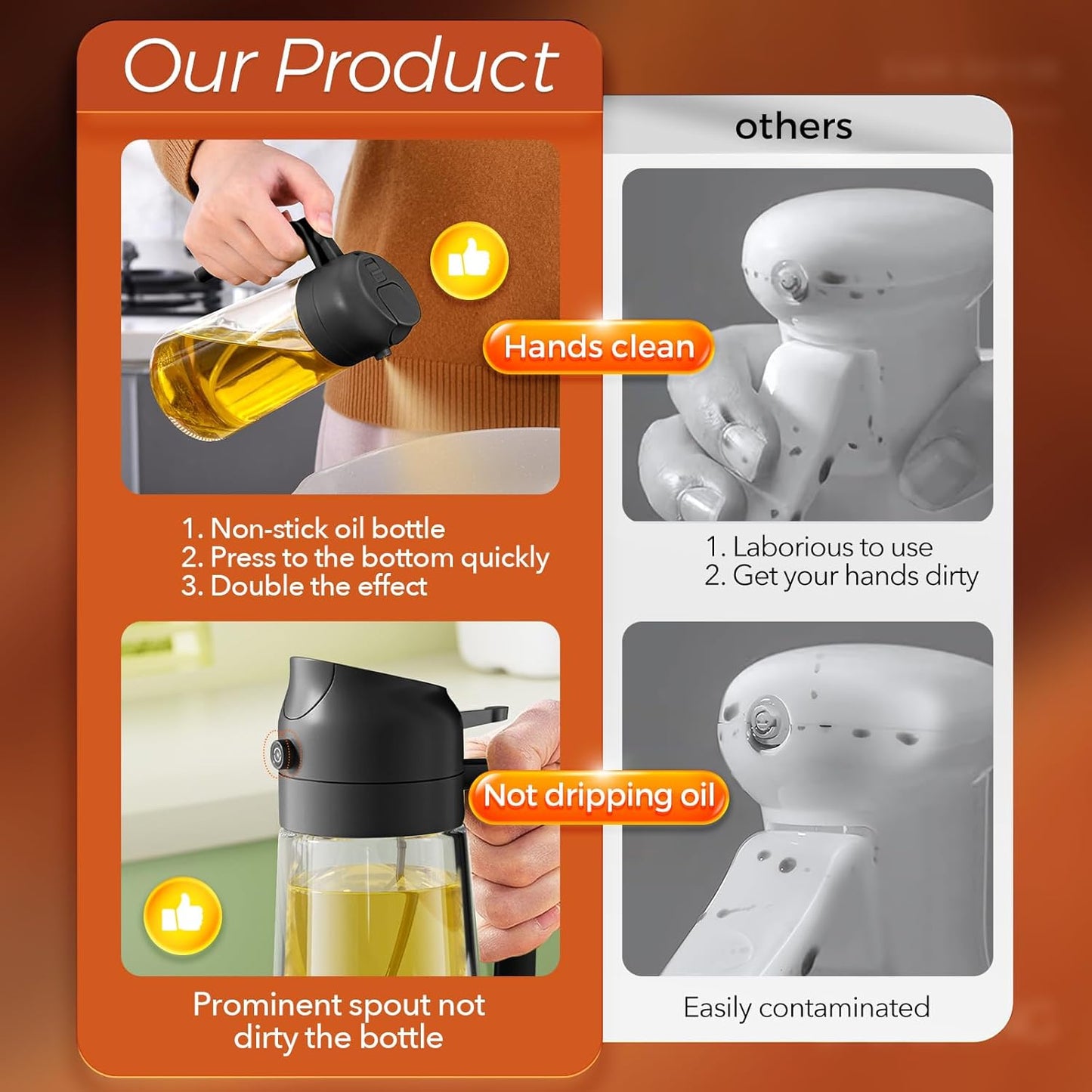 Oil Sprayer for Cooking, 2 in 1 Oil Dispenser Bottle for Kitchen