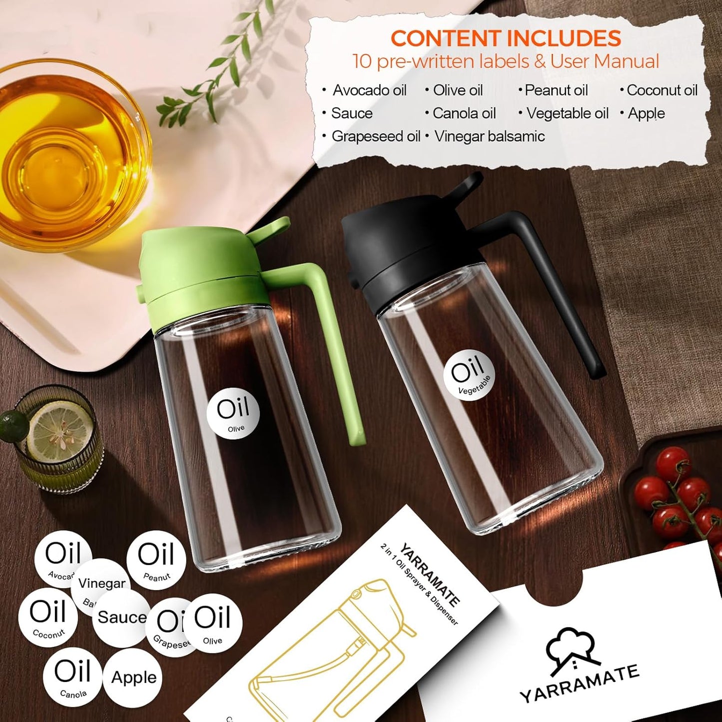 Oil Sprayer for Cooking, 2 in 1 Oil Dispenser Bottle for Kitchen