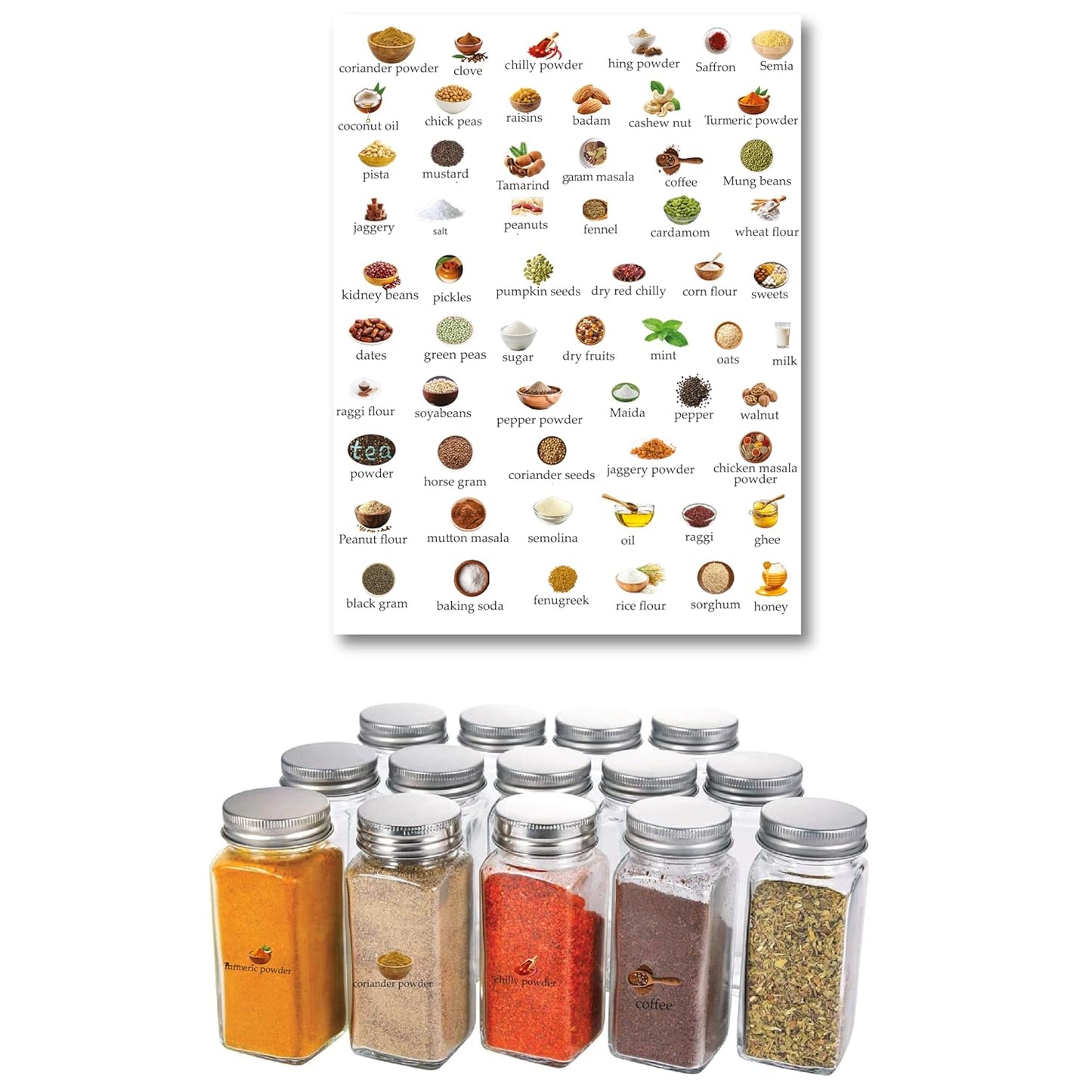 3D Waterproof Kitchen Spice Jar Label Stickers (60 Stickers)