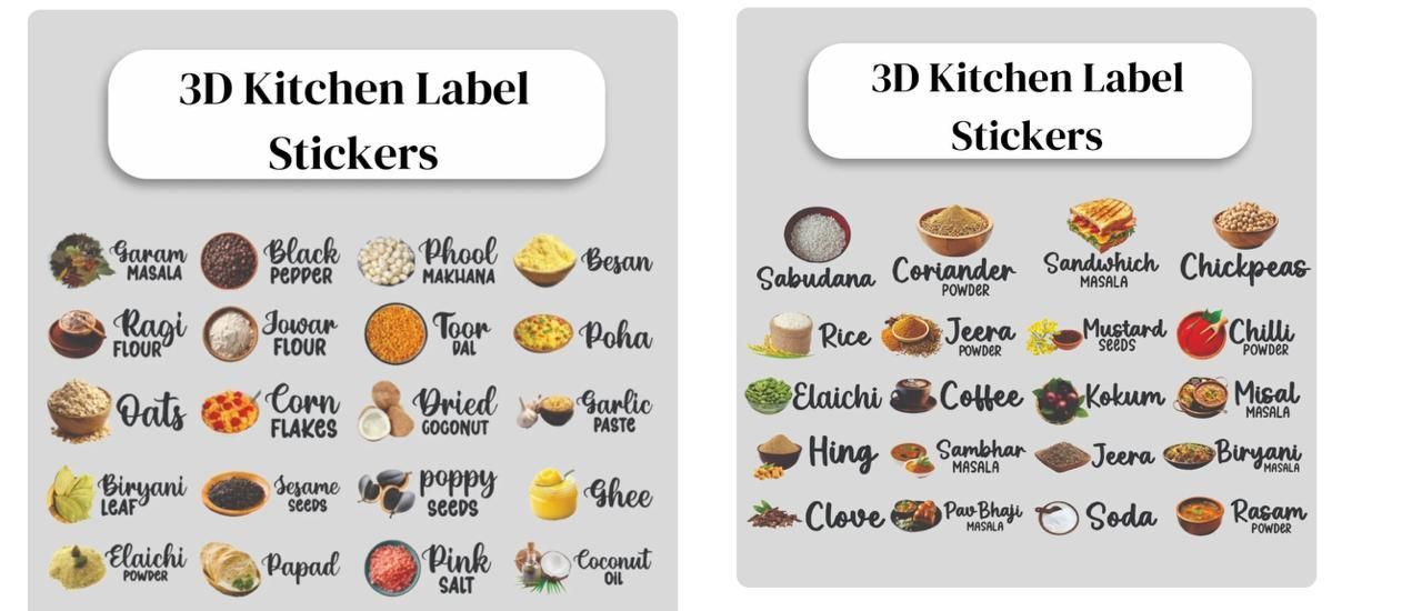 3D Waterproof Kitchen Spice Jar Label Stickers (60 Stickers)