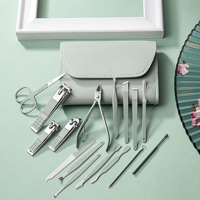 Manicure Nail Clipper Kit - 16 Pieces for Facial Care, Hand Care, Foot Care