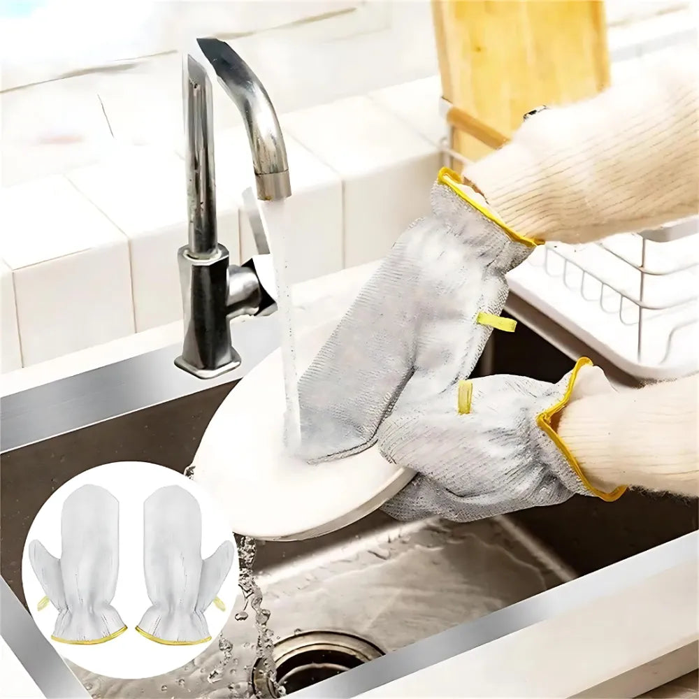 Ultimate Bamboo Fiber Wire Dishwashing Gloves - Tough Kitchen Scrubber (2-Pack)