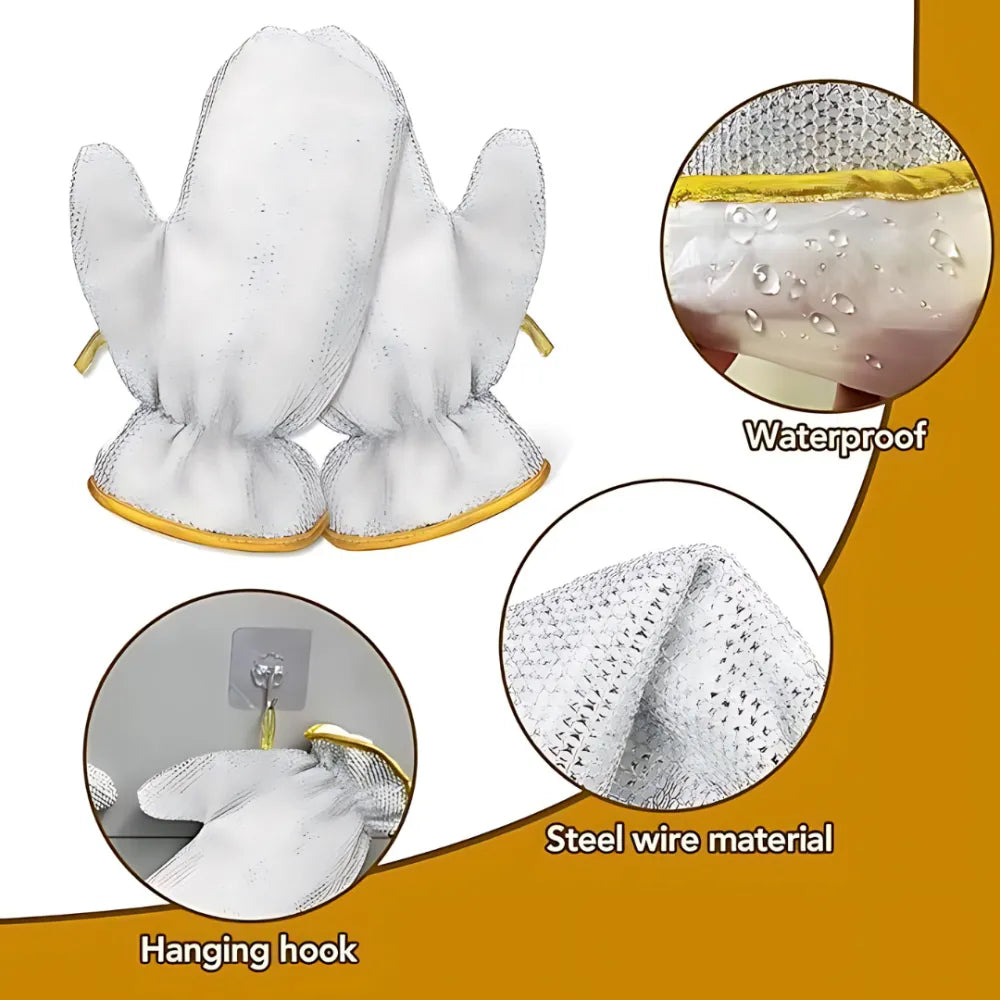 Ultimate Bamboo Fiber Wire Dishwashing Gloves - Tough Kitchen Scrubber (2-Pack)