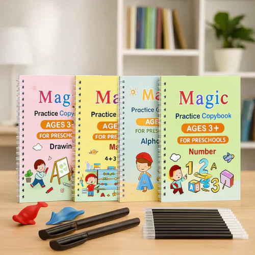 Magic Practice Copybook (4 BOOKS,1 PEN,1 GRIP,10 REFILL)