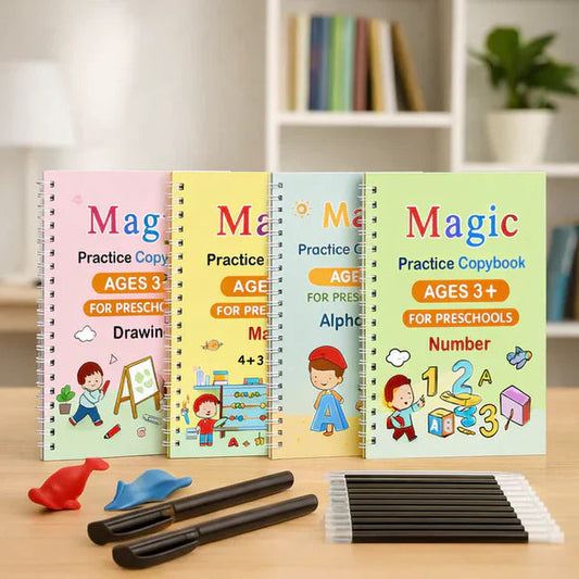 Magic Practice Copybook, (4 BOOK +1 PEN + 10 REFILL FREE)