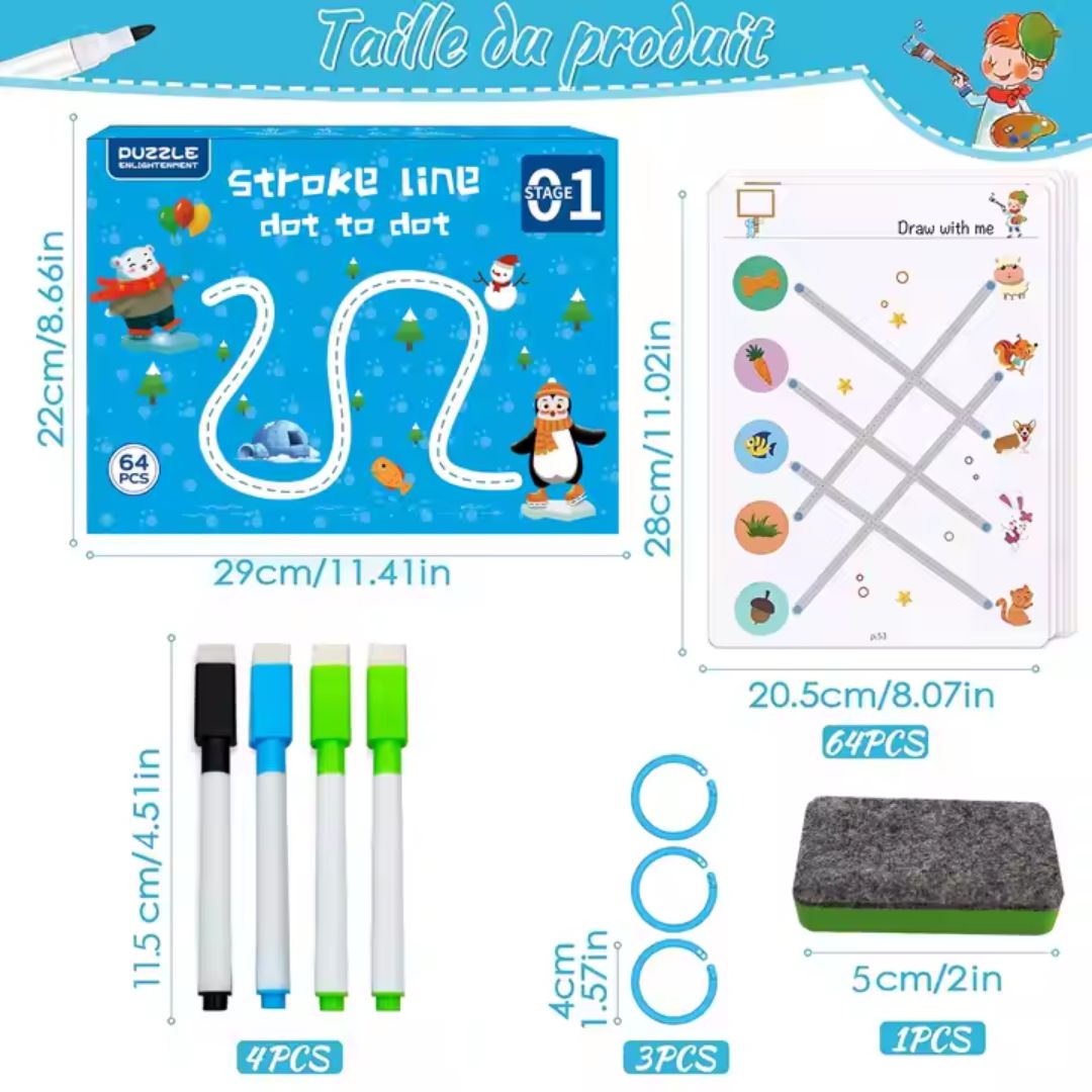 Kids  Educational Book Set - 64 Pages, 8 Pens, Markers