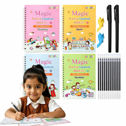Magic Practice Copybook (4 BOOKS,1 PEN,1 GRIP,10 REFILL)