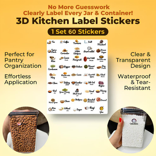 3D Waterproof Kitchen Spice Jar Label Stickers (60 Stickers)