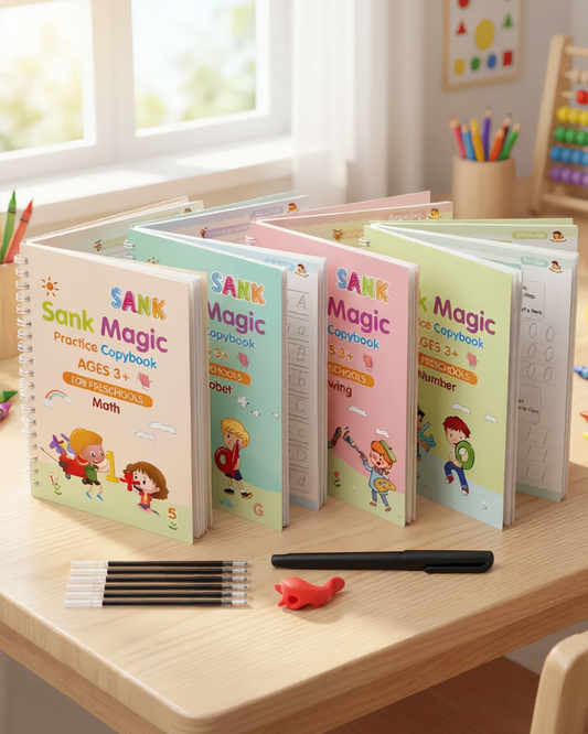 Magic Practice Copybook, (4 BOOK +1 PEN + 10 REFILL FREE)