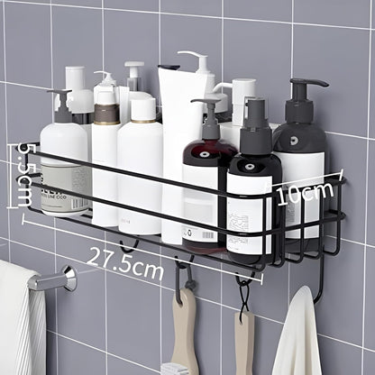 Stainless Steel Bathroom Shelf for Wall, Self Adhesive Bathroom Organiser, 4 Hooks for Towel Holder