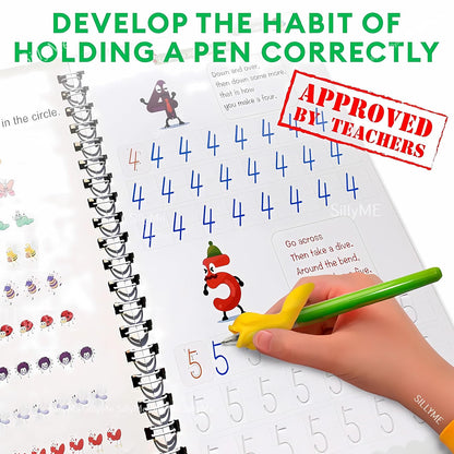 Magic Practice Book for kids - 4 BOOKS - 1 PEN - 1 GRIP- 10 REFILL (BEST OFFER)✅