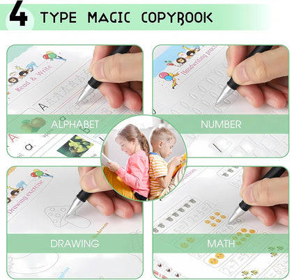 Magic Practice Book for kids - 4 BOOKS - 1 PEN - 1 GRIP- 10 REFILL (BEST OFFER)✅