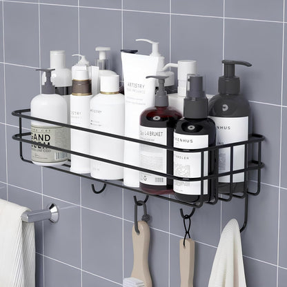 Stainless Steel Bathroom Shelf for Wall, Self Adhesive Bathroom Organiser, 4 Hooks for Towel Holder