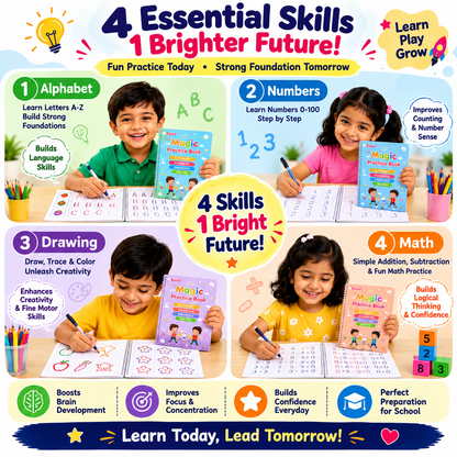 Magic Handwriting Workbook Set (4 Books + 10 Refills + 1 Pen Grip)