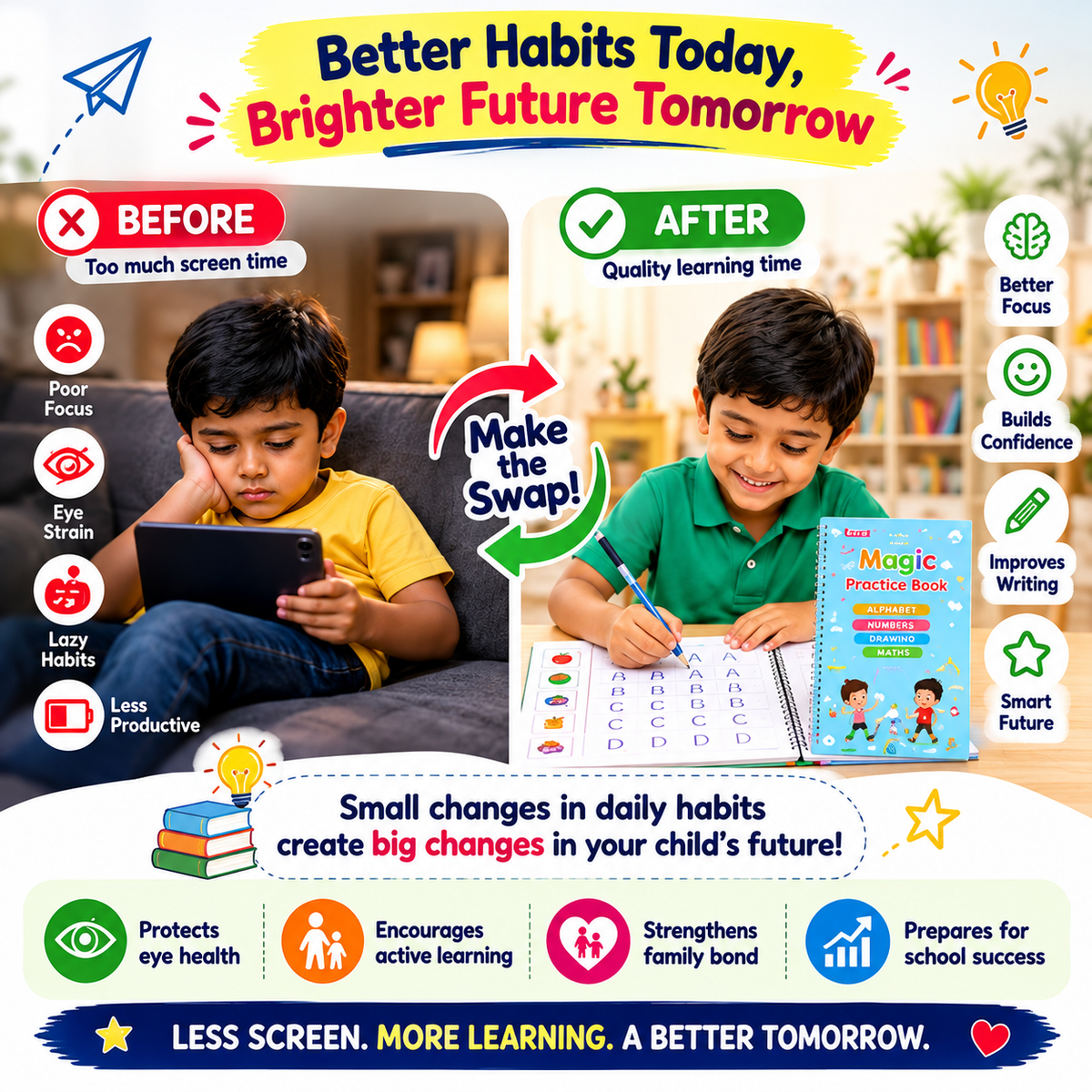 Magic Handwriting Workbook Set (4 Books + 10 Refills + 1 Pen Grip)