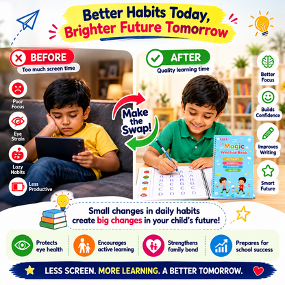 Magic Handwriting Workbook Set (4 Books + 10 Refills + 1 Pen Grip)