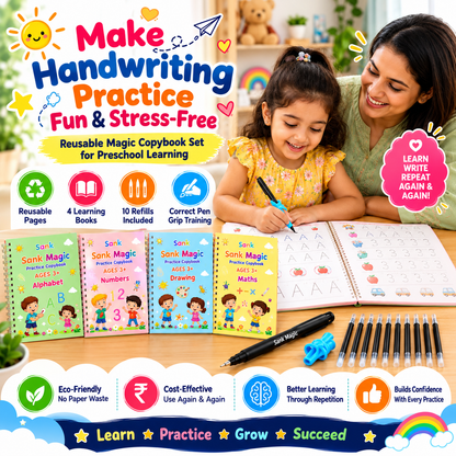Magic Handwriting Workbook Set (4 Books + 10 Refills + 1 Pen Grip)