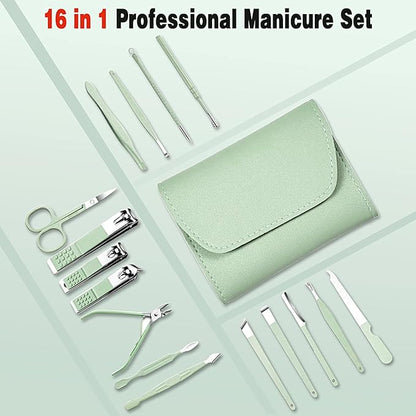 Manicure Nail Clipper Kit - 16 Pieces for Facial Care, Hand Care, Foot Care