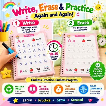 Magic Handwriting Workbook Set (4 Books + 10 Refills + 1 Pen Grip)