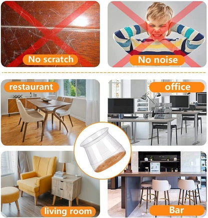 Collage of images showing different settings with text indicating 'No scratch', 'No noise', 'restaurant', 'office', 'living room', and 'bar'.
