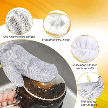 Ultimate Bamboo Fiber Wire Dishwashing Gloves - Tough Kitchen Scrubber (2-Pack)